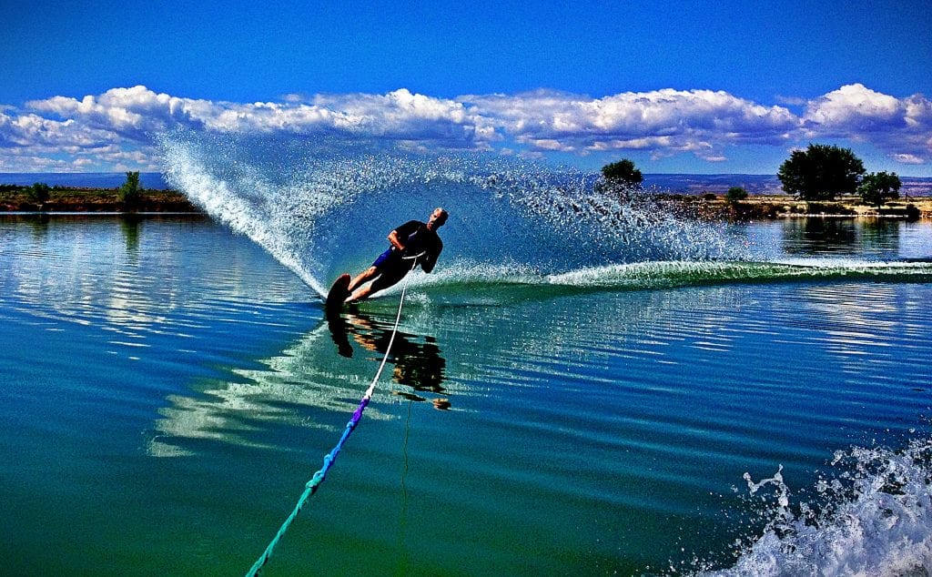 Man in his 50s Slalom Water Skiing Mac’s Waterski